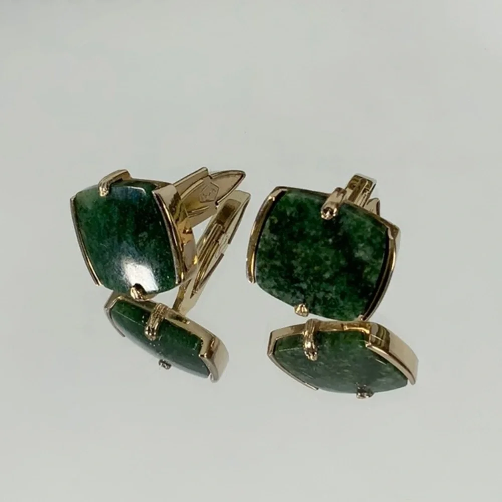 Vintage SWANK Men's Cuff Links Green Jade Nephrite